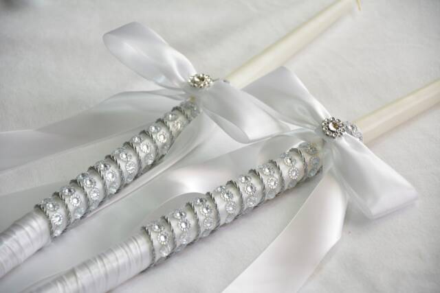 Greek Orthodox Lambades - White Wedding Candles Baptism Candles Lambathes 18 Or 24 Inch - image 1