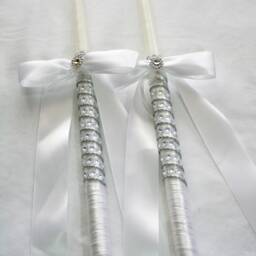 Greek Orthodox Lambades - White Wedding Candles Baptism Candles Lambathes 18 Or 24 Inch - thumbnail 2