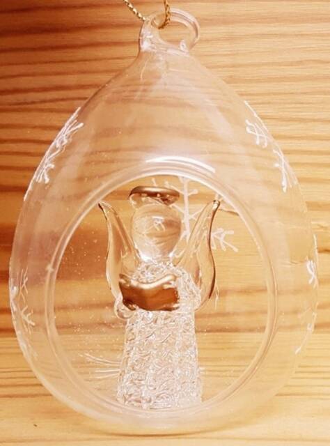 Angel Singer Golden Book Christmas Glass Snowflakes Bauble 9 cm 3.5 - image 1