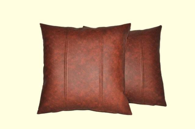 "2 Two Tone Tan Brown Stripe Faux Leather Cushion Covers 16"" 18"" 20" - image 1