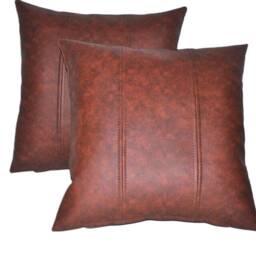 "2 Two Tone Tan Brown Stripe Faux Leather Cushion Covers 16"" 18"" 20" - thumbnail 3