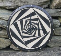 Ceramic Clock, Wall Art, Handcrafted, Black & White, Swirling Squares, Battery Quartz Clock Movement - thumbnail 1