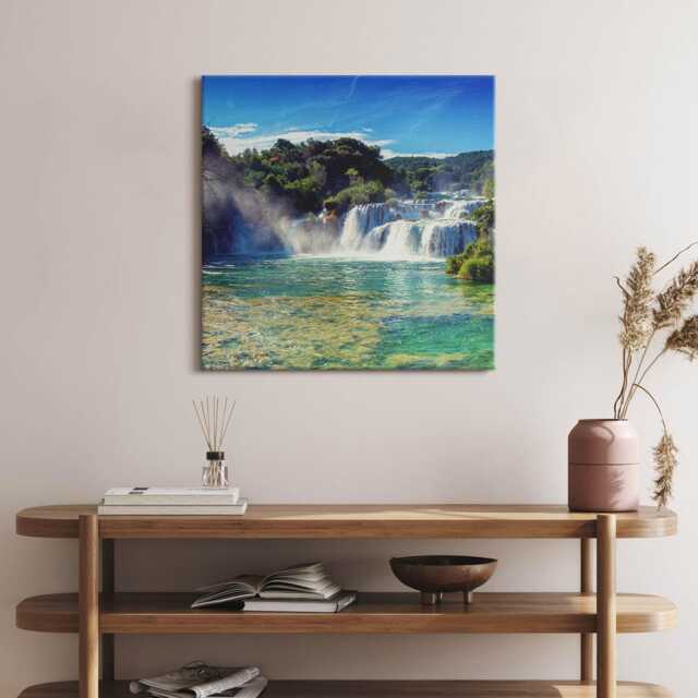 Landscape Of Forests & A Waterfall Canvas, Picture Wall Hanging, Green Decor, Canvas Print - image 1