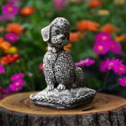 Concrete Poodle Statue Stone Sitting Dog Figurine Garden Pet Memorial Sculpture Cement Yard Art Outdoor Animal Ornament Dog Lover Gift - thumbnail 3