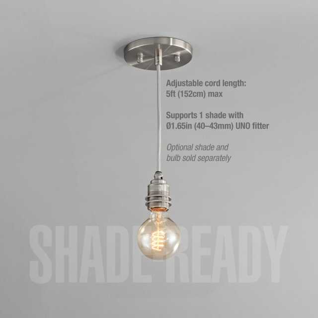 Silver Nickel 1-Light Pendant - Robust Brass Socket For Hanging Lamp Shade Hardwired & Plug-In Options - image 1