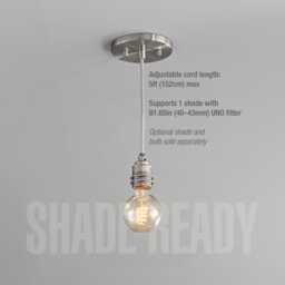 Silver Nickel 1-Light Pendant - Robust Brass Socket For Hanging Lamp Shade Hardwired & Plug-In Options