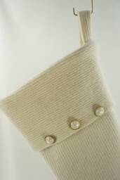 Christmas Stocking Wool Felt Almond Off White Cream Ooak Faux Pearl Buttons Recycled Repurposed Sweater Upcycled 274