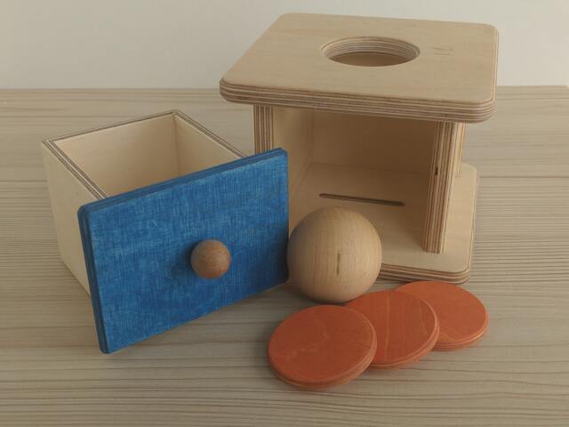Montessori Imbucare Box With Ball & Coins, Wooden Baby Toy - image 1