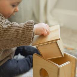 Montessori Imbucare Box With Ball & Coins, Wooden Baby Toy - thumbnail 3