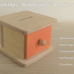 Montessori Imbucare Box With Ball & Coins, Wooden Baby Toy - thumbnail 2
