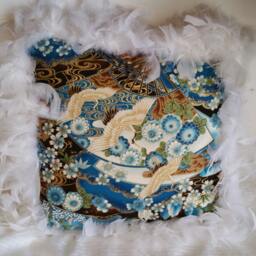 Feathered Blue Brown Throw Pillow Cranes Rhinestones Gold Fancy Decorative Accent Add A Splash Of Color - thumbnail 4