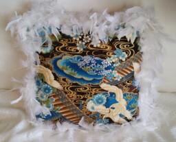 Feathered Blue Brown Throw Pillow Cranes Rhinestones Gold Fancy Decorative Accent Add A Splash Of Color - thumbnail 1