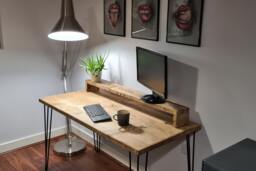Rowlands Industrial Desk - Minimal Wooden Desk With Hairpin Legs, Work From Home Rustic Desk/Office Furniture With Monitor Shelf - thumbnail 1