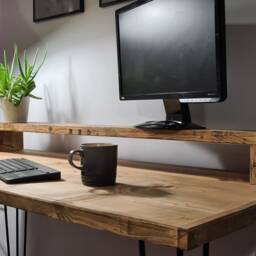 Rowlands Industrial Desk - Minimal Wooden Desk With Hairpin Legs, Work From Home Rustic Desk/Office Furniture With Monitor Shelf - thumbnail 2