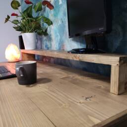 Rowlands Industrial Desk - Minimal Wooden Desk With Hairpin Legs, Work From Home Rustic Desk/Office Furniture With Monitor Shelf - thumbnail 3