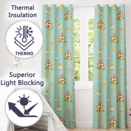 Cute Baby Chick Hen Coop Farm Teal Background Seamless Pattern Readymade Eyelet Ring Top Thermal 100% Blackout Curtains - thumbnail 3