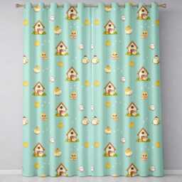 Cute Baby Chick Hen Coop Farm Teal Background Seamless Pattern Readymade Eyelet Ring Top Thermal 100% Blackout Curtains - thumbnail 2