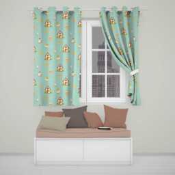 Cute Baby Chick Hen Coop Farm Teal Background Seamless Pattern Readymade Eyelet Ring Top Thermal 100% Blackout Curtains - thumbnail 1