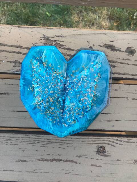 Resin Heart, Blue Stars & Gold Heart Glitter, Valentine's Day - image 1
