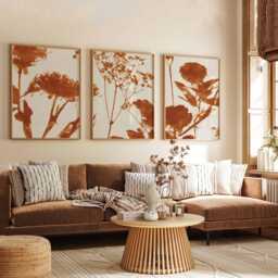 Rust Botanical Wall Art Set Of 3, Minimalist Terracotta Flower Silhouette Prints, Modern Nature Poster For Living Room Or Neutral Decor - thumbnail 3