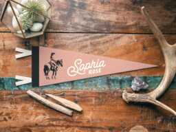 Cowgirl Custom Name Sign Felt Pennant - Vintage Wild West Banner, Kids Room Decor, Western Nursery Wall Art, Rustic Home Accent Gift - thumbnail 1