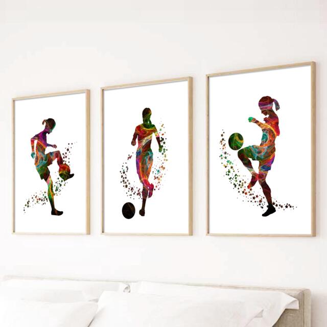 Soccer Girl Wall Prints Colorful Football Art, Set Of 3 - image 1