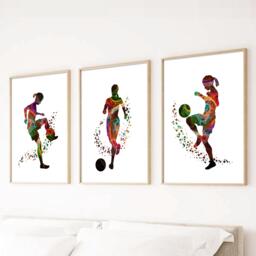 Soccer Girl Wall Prints Colorful Football Art, Set Of 3 - thumbnail 1