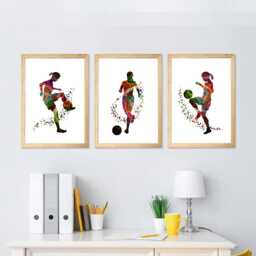 Soccer Girl Wall Prints Colorful Football Art, Set Of 3 - thumbnail 3