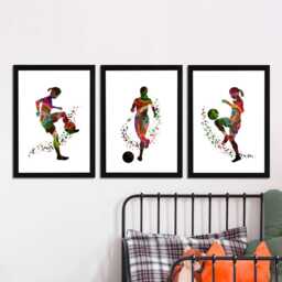 Soccer Girl Wall Prints Colorful Football Art, Set Of 3 - thumbnail 2