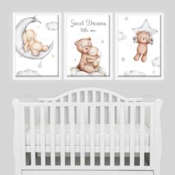 Baby Nursery Teddy Bear Prints - A4 Or A3 Size Cloud Moon Stars Boy Girl Sweet Dreams Neutral Beige Natural - thumbnail 2
