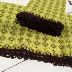 Pillowcases - Set Of 2 With Hand Crocheted Edging Shabby Chic, Granny Cottage Green, Purple & Chocolate Brown - thumbnail 2