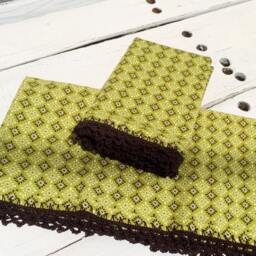 Pillowcases - Set Of 2 With Hand Crocheted Edging Shabby Chic, Granny Cottage Green, Purple & Chocolate Brown - thumbnail 3