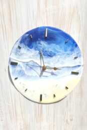 Resin Ocean Waves Wall Clock Beach Wave Art, Gold Digits - 24cm Available Now
