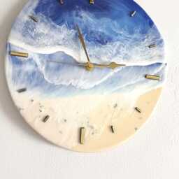 Resin Ocean Waves Wall Clock Beach Wave Art, Gold Digits - 24cm Available Now - thumbnail 3
