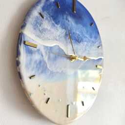 Resin Ocean Waves Wall Clock Beach Wave Art, Gold Digits - 24cm Available Now - thumbnail 4