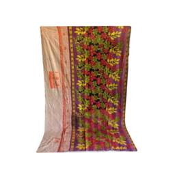Vintage Floral Kantha Quilt Reversible Indian Cotton Blanket - 80x56 Inches - thumbnail 3