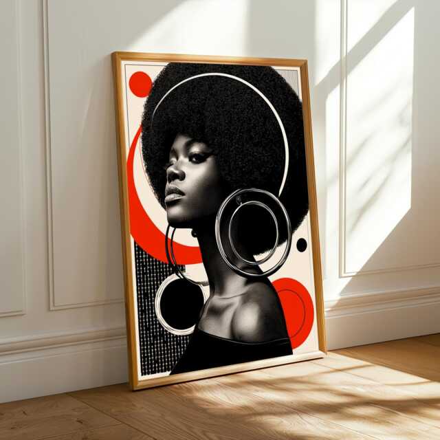 Afrocentric Woman Portrait Art Print Red & Black Geometric Boho Decor - Poster Only - image 1