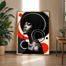 Afrocentric Woman Portrait Art Print Red & Black Geometric Boho Decor - Poster Only - thumbnail 2