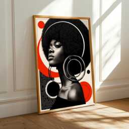 Afrocentric Woman Portrait Art Print Red & Black Geometric Boho Decor - Poster Only - thumbnail 1