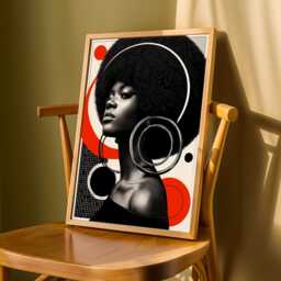Afrocentric Woman Portrait Art Print Red & Black Geometric Boho Decor - Poster Only - thumbnail 3