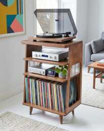 Mid Century Modern Record Player Table, Vinyl Records Storage, Plywood Turntable Stand - thumbnail 1