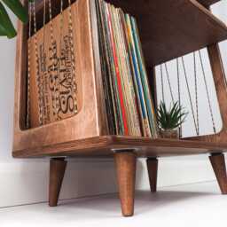 Mid Century Modern Record Player Table, Vinyl Records Storage, Plywood Turntable Stand - thumbnail 3