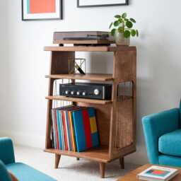 Mid Century Modern Record Player Table, Vinyl Records Storage, Plywood Turntable Stand - thumbnail 2
