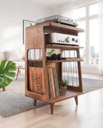 Mid Century Modern Record Player Table, Vinyl Records Storage, Plywood Turntable Stand - thumbnail 1
