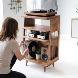Mid Century Modern Record Player Table, Vinyl Records Storage, Plywood Turntable Stand - thumbnail 3