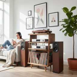 Mid Century Modern Record Player Table, Vinyl Records Storage, Plywood Turntable Stand - thumbnail 4