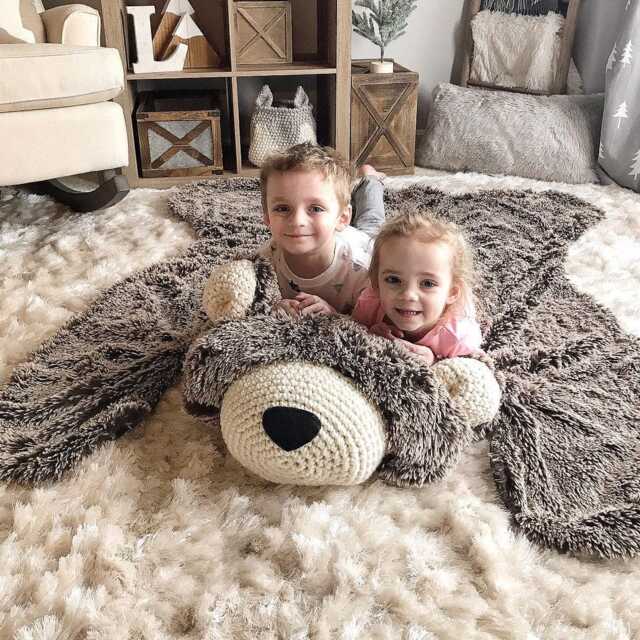 Large Brown Bear Rug With Faux Fur For Woodland Animal Nursery Decor - image 1