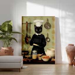 Chef Cat Poster, Funny Kitchen Wall Art, Black Cooking Print - thumbnail 3