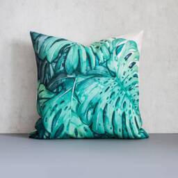 Monstera Leaf Pillow Cover, Tropical Throw Pillow, Cushion Green Christmas Holiday Cover - thumbnail 1