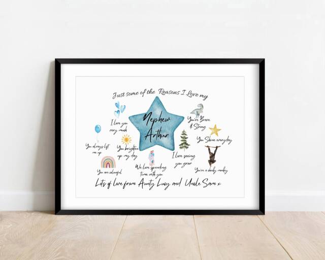 Personalised Nephew Reasons I Love You Print - Birthday Gift From Auntie Uncle - image 1